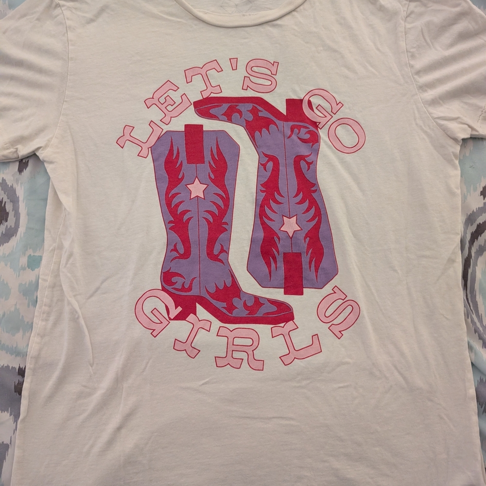 Graphic Tee with Boots Design - Cream and Red